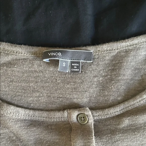 Vince Women’s Linen Henley Top in Taupe - Picture 3 of 6